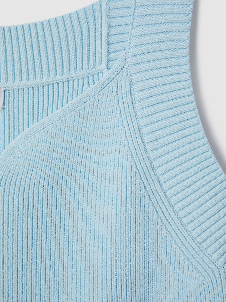 Reiss Light Blue Dani Ribbed Sweetheart Neck Top - Image 6 of 6