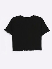 River Island Black 100% Cotton Lettuce Hem Rib Top - Image 2 of 4