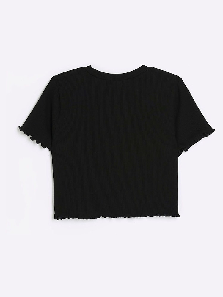 River Island Black 100% Cotton Lettuce Hem Rib Top - Image 2 of 4 River Island Black 100% Cotton Lettuce Hem Rib Top - Image 2 of 4
