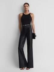 Paige High Rise Leather-Look Wide Leg Jeans - Image 3 of 6