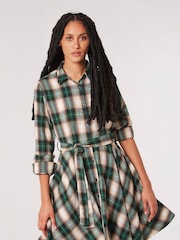 Apricot Green Check Fit + Flare Shirt Dress - Image 1 of 4