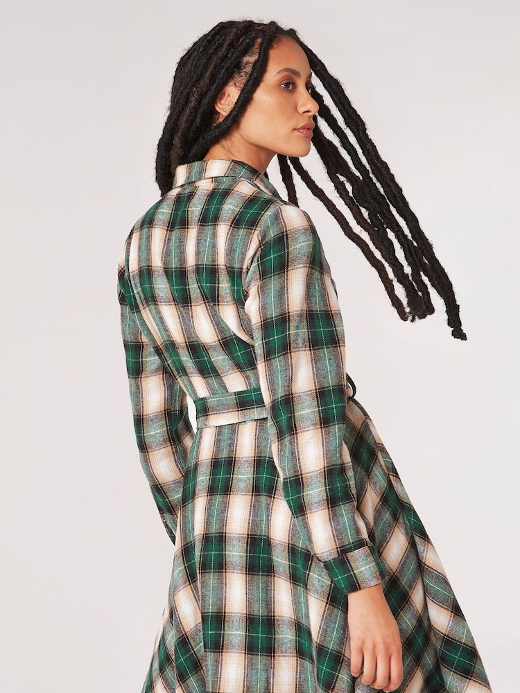 Apricot Green Check Fit + Flare Shirt Dress - Image 2 of 4