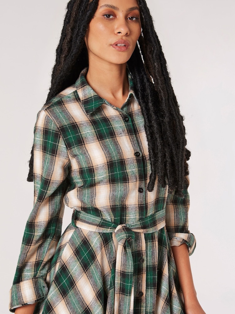 Apricot Green Check Fit + Flare Shirt Dress - Image 4 of 4