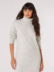 Apricot Grey Chunky Roll Neck Marl Knit Jumper Dress - Image 1 of 5