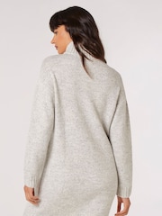 Apricot Grey Chunky Roll Neck Marl Knit Jumper Dress - Image 2 of 5