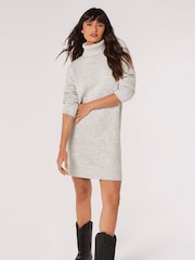 Apricot Grey Chunky Roll Neck Marl Knit Jumper Dress - Image 3 of 5