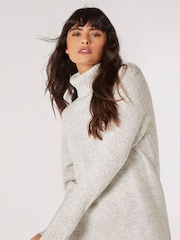 Apricot Grey Chunky Roll Neck Marl Knit Jumper Dress - Image 4 of 5