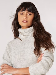 Apricot Grey Chunky Roll Neck Marl Knit Jumper Dress - Image 5 of 5