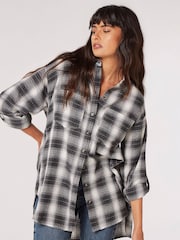 Apricot Black Plaid Snow-wash Oversized Shirt - Image 1 of 4