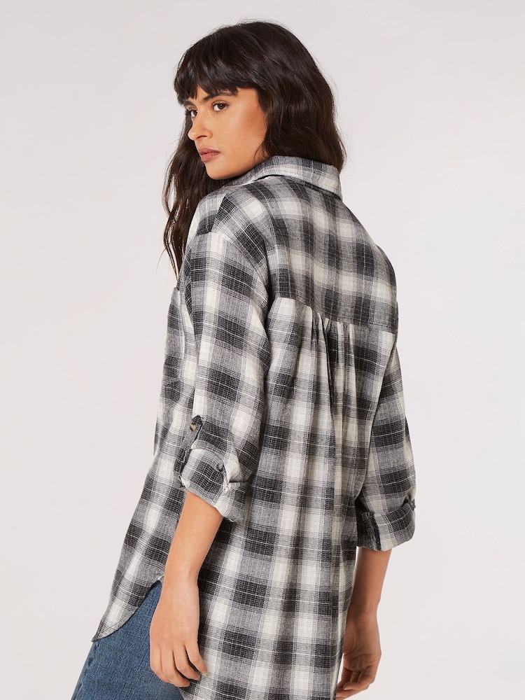Apricot Black Plaid Snow-wash Oversized Shirt - Image 2 of 4