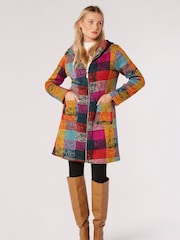 Apricot Multi Check Fleece Hood Cardigan - Image 1 of 5