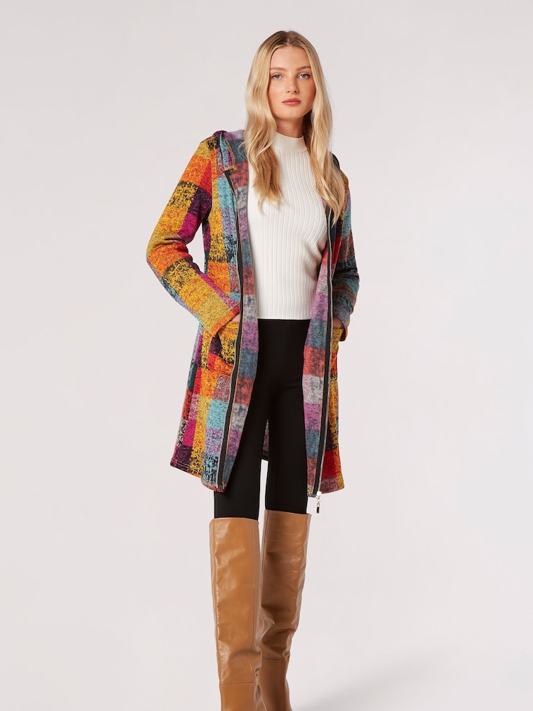 Apricot Multi Check Fleece Hood Cardigan - Image 2 of 5