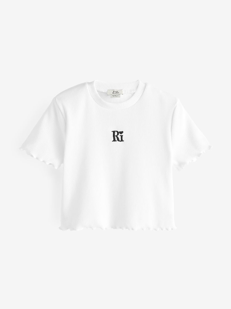 River Island White 100% Cotton Lettuce Hem Rib Top - Image 1 of 4