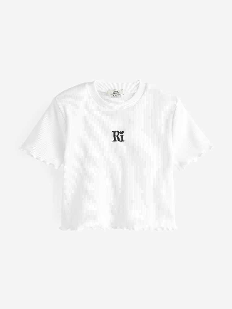 River Island White 100% Cotton Lettuce Hem Rib Top - Image 1 of 4 River Island White 100% Cotton Lettuce Hem Rib Top - Image 1 of 4