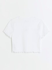 River Island White 100% Cotton Lettuce Hem Rib Top - Image 2 of 4