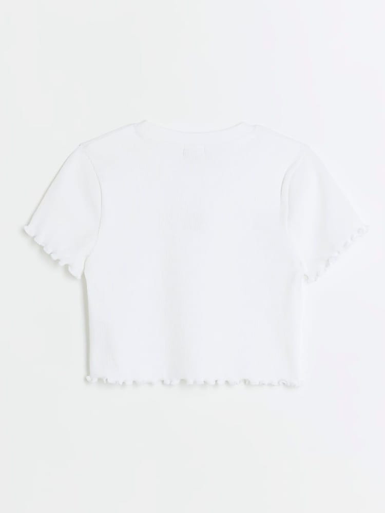 River Island White 100% Cotton Lettuce Hem Rib Top - Image 2 of 4 River Island White 100% Cotton Lettuce Hem Rib Top - Image 2 of 4