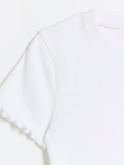 River Island White 100% Cotton Lettuce Hem Rib Top - Image 3 of 4