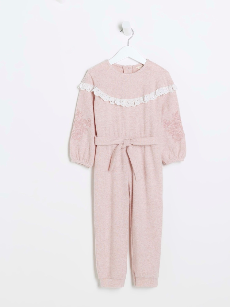 River Island Pink Mini Girls Cosy Jumpsuit - Image 1 of 3