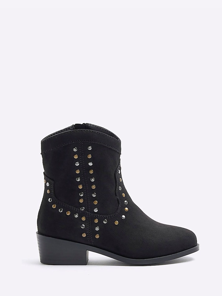 River Island Black Girls Studded Western Boots - Image 1 of 5