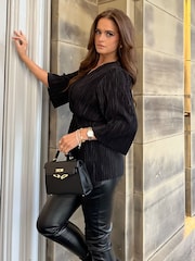 Girl In Mind Black Kamari Plisse Wrap Front Top - Image 4 of 4