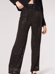 Apricot Black Sequin Lines Palazzo Trousers - Image 1 of 4