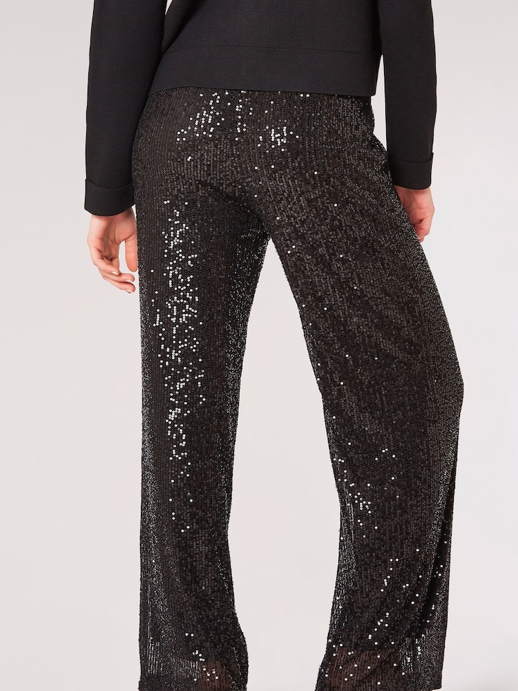 Apricot Black Sequin Lines Palazzo Trousers - Image 2 of 4