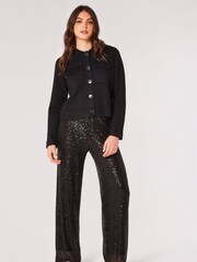 Apricot Black Sequin Lines Palazzo Trousers - Image 3 of 4