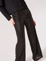 Apricot Black Sequin Lines Palazzo Trousers - Image 4 of 4