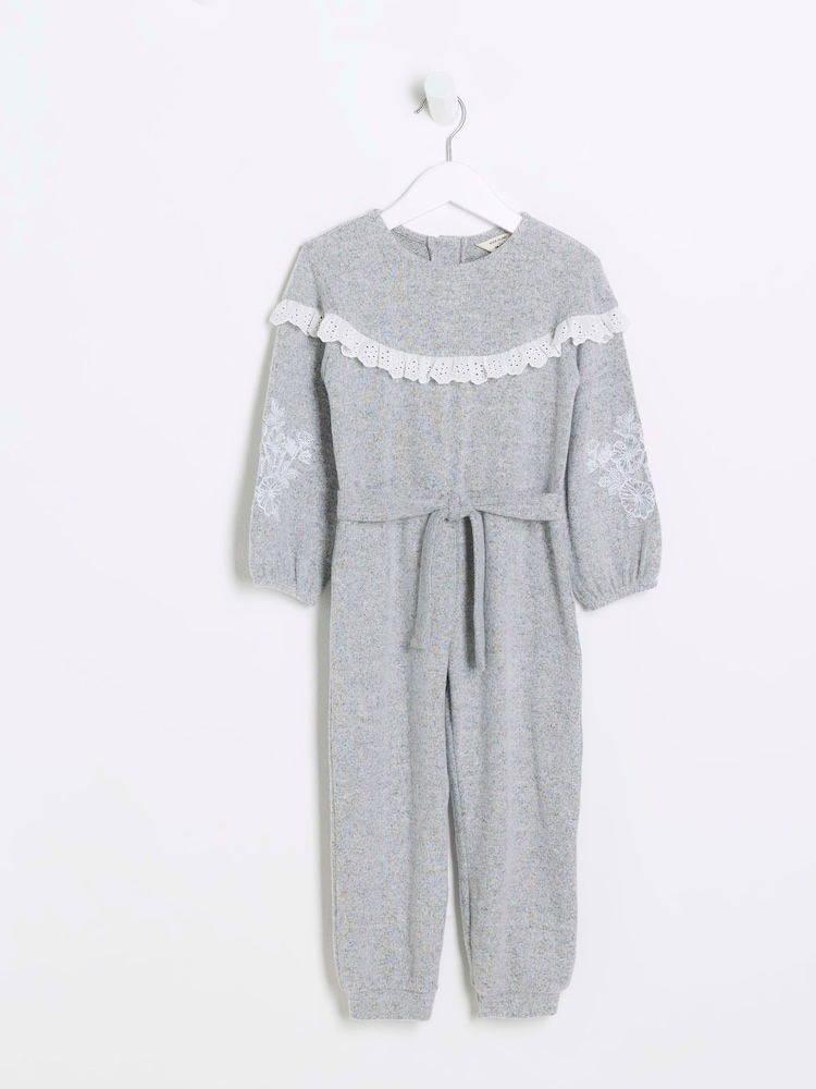 River Island Grey Mini Girls Cosy Jumpsuit - Image 1 of 4 River Island Grey Mini Girls Cosy Jumpsuit - Image 1 of 4
