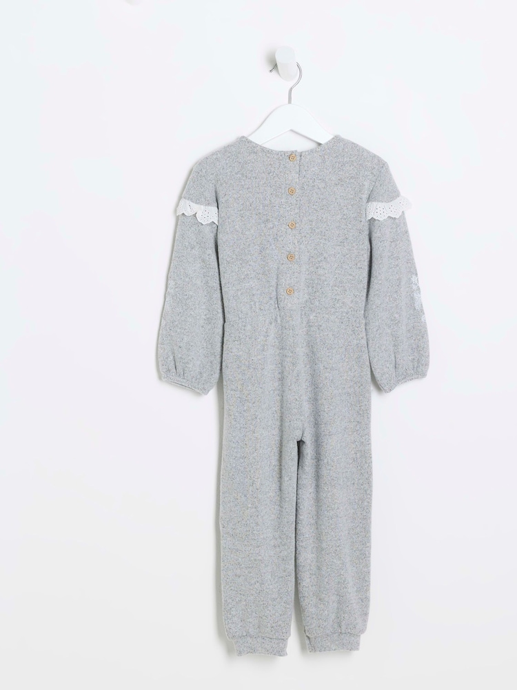 River Island Grey Mini Girls Cosy Jumpsuit - Image 2 of 4 River Island Grey Mini Girls Cosy Jumpsuit - Image 2 of 4