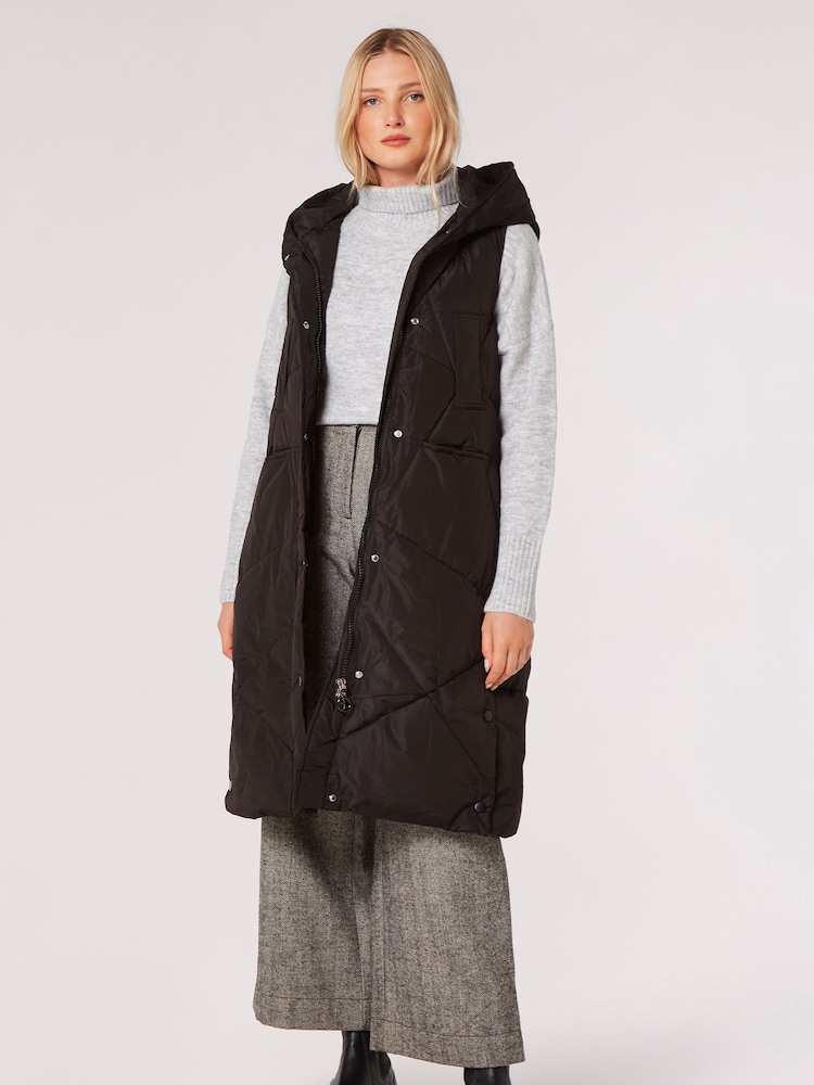 Apricot Black Irregular Panel Hooded Gilet - Image 1 of 4