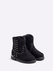 River Island Black Girls Black Studded Western Boots - Image 2 of 5