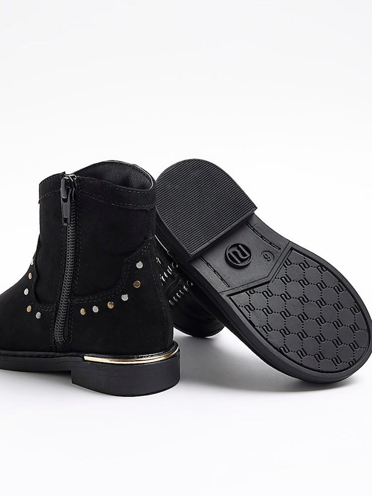 River Island Black Girls Black Studded Western Boots - Image 5 of 5