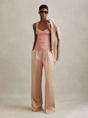 Reiss Blush Dani Ribbed Sweetheart Neck Top - Image 1 of 5