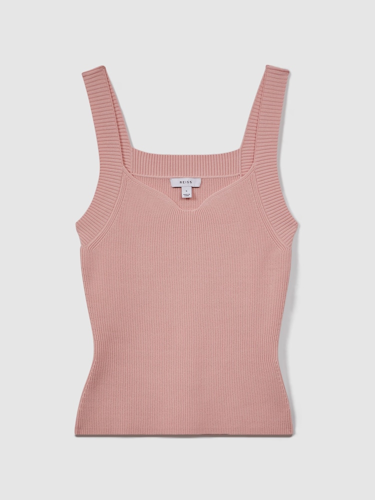 Reiss Blush Dani Ribbed Sweetheart Neck Top - Image 2 of 5