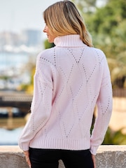 Sosandar Pink Roll Neck Pointelle Jumper - Image 2 of 5