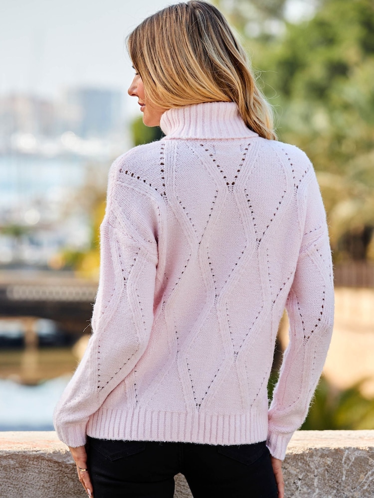 Sosandar Roll Neck Pointelle Jumper - Image 2 of 5 Sosandar Roll Neck Pointelle Jumper - Image 2 of 5