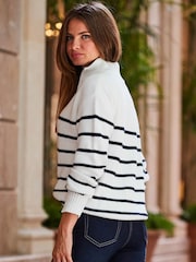 Sosandar White/ Black Stripe Quarter Zip Jumper - Image 2 of 5