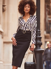 Sosandar Black Two Part Belted Pencil Dress - Image 1 of 6