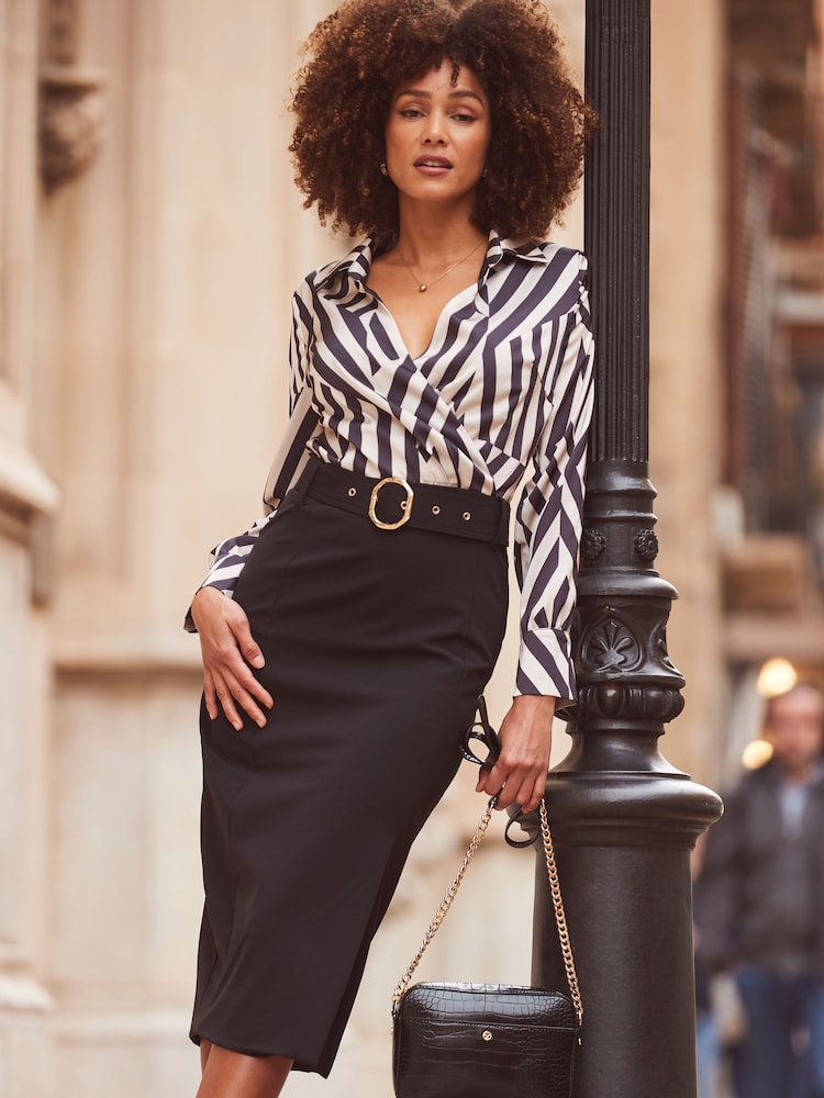 Sosandar Black Two Part Belted Pencil Dress - Image 1 of 6