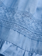 Light Blue Frill Sleeve Lace Insert Summer 100% Cotton Blouse - Image 7 of 7