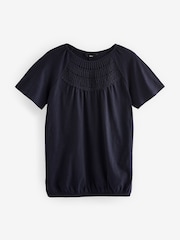 Navy Short Sleeve Crochet Bubblehem 100% Cotton Top - Image 4 of 5