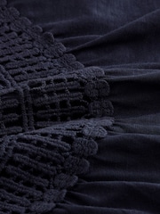 Navy Short Sleeve Crochet Bubblehem 100% Cotton Top - Image 5 of 5