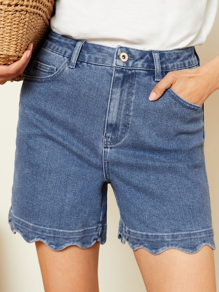 Love & Roses Blue Denim Scallop Hem Short - Image 1 of 4
