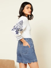 Love & Roses Blue Denim Scallop Hem Short - Image 3 of 4