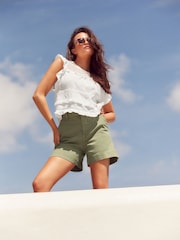 White Frill Sleeve Lace Insert Summer 100% Cotton Blouse - Image 2 of 6