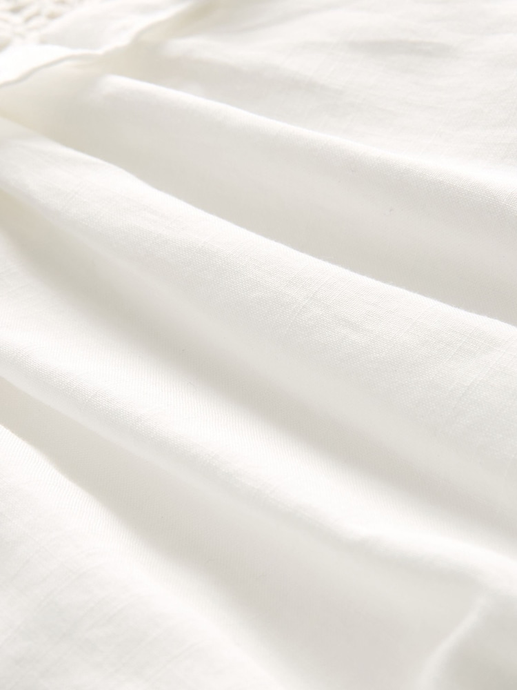White Frill Sleeve Lace Insert Summer 100% Cotton Blouse - Image 6 of 6