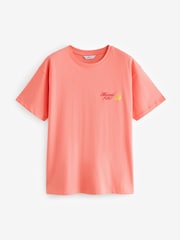 Coral Pink Relaxed Fit 100% Cotton Heatwave Summer Back Graphic T-Shirt - Image 6 of 9