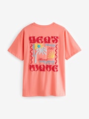 Coral Pink Relaxed Fit 100% Cotton Heatwave Summer Back Graphic T-Shirt - Image 7 of 9