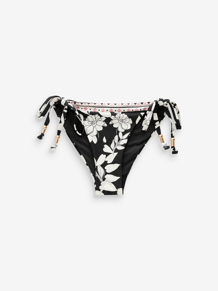 Myleene Klass Tie Side Black/Cream Floral Bikini Bottoms - Image 1 of 1 Myleene Klass Tie Side Black/Cream Floral Bikini Bottoms - Image 1 of 1